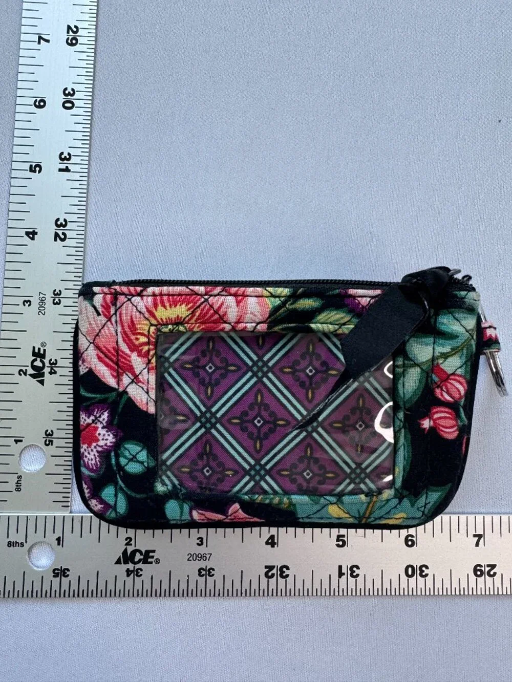 Vera Bradley Iconic Jen Zip ID Case Vines Floral Keychain Wallet Coin Purse - Picture 4 of 4